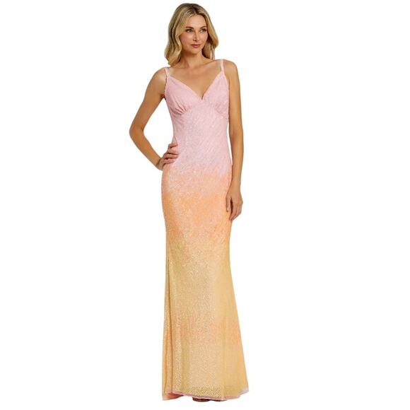 Mac Duggal Ombre Sequin Trumpet Gown  5763 - Size 12 – Sunset Pink Yellow - Picture 1 of 13